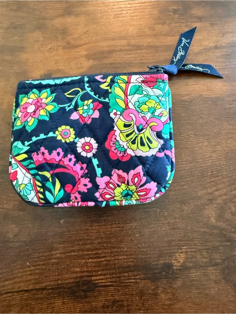 Vera Bradley Navy Quilted Floral Zipper Pouch